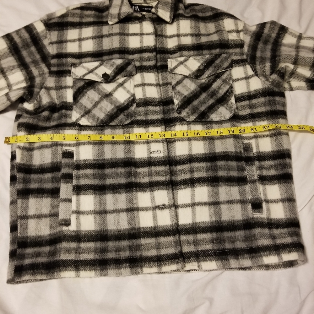 Zara Wool Blend Plaid Overshirt White/Black Size XS - Picture 7 of 13